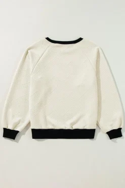 Outlet Dear-Lover Color Block Edge Raglan Sleeve Crew Neck Textured Top Jet Stream