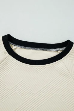 Outlet Dear-Lover Color Block Edge Raglan Sleeve Crew Neck Textured Top Jet Stream