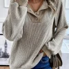Hot Dear-Lover Color Contrast Ribbed Loose Fit Long Sleeve Top Jet Stream