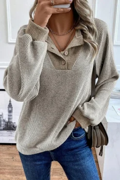 Hot Dear-Lover Color Contrast Ribbed Loose Fit Long Sleeve Top Jet Stream