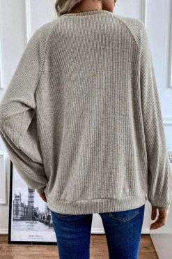 Hot Dear-Lover Color Contrast Ribbed Loose Fit Long Sleeve Top Jet Stream