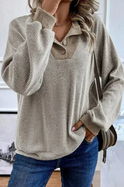 Hot Dear-Lover Color Contrast Ribbed Loose Fit Long Sleeve Top Jet Stream