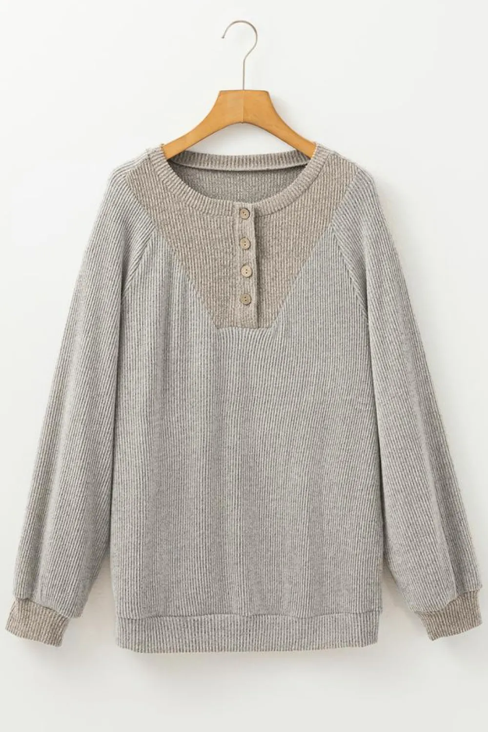 Hot Dear-Lover Color Contrast Ribbed Loose Fit Long Sleeve Top Jet Stream