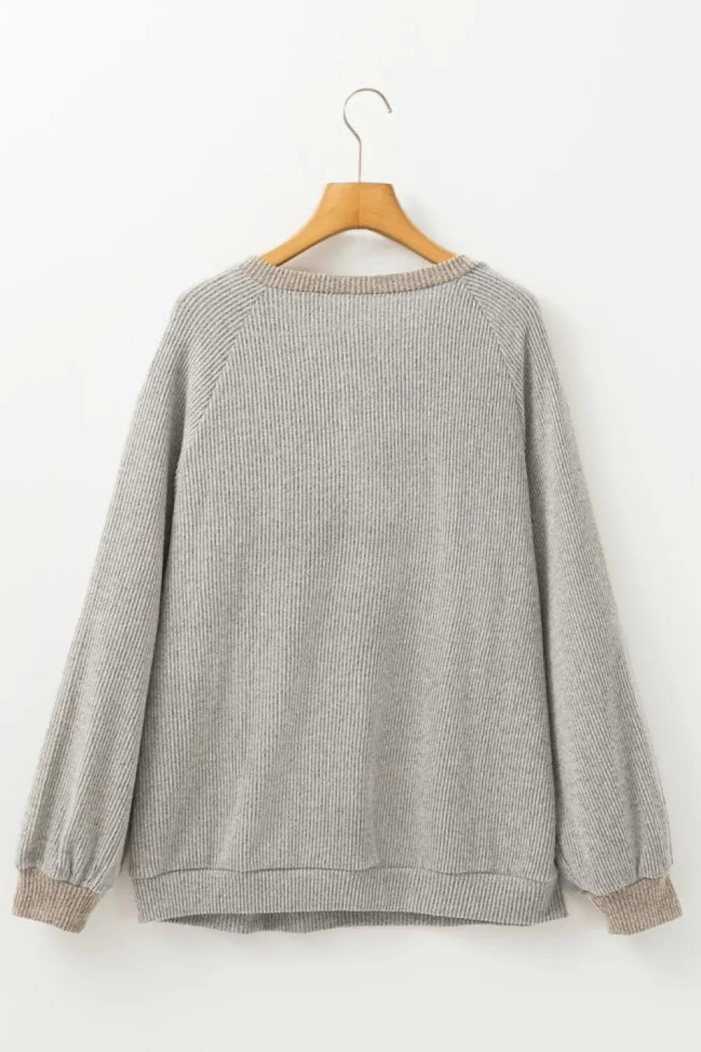 Hot Dear-Lover Color Contrast Ribbed Loose Fit Long Sleeve Top Jet Stream