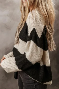 Hot Dear-Lover Colorblock Loose Pullover Sweater Jet Stream