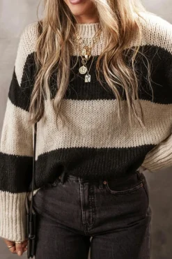Hot Dear-Lover Colorblock Loose Pullover Sweater Jet Stream