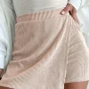 Fashion Dear-Lover Corded Elastic High Waist Wrap Skort Jet Stream