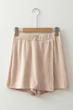Fashion Dear-Lover Corded Elastic High Waist Wrap Skort Jet Stream
