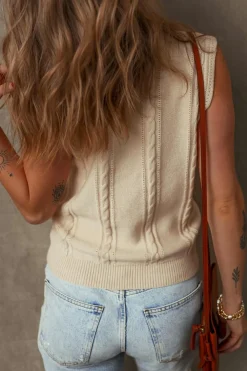 Discount Dear-Lover Embroidered Floral Cable Knit Sweater Vest Jet Stream