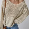 Fashion Dear-Lover Hollow-out Kangaroo Pocket V Neck Hooded Sweater Jet Stream