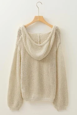 Fashion Dear-Lover Hollow-out Kangaroo Pocket V Neck Hooded Sweater Jet Stream