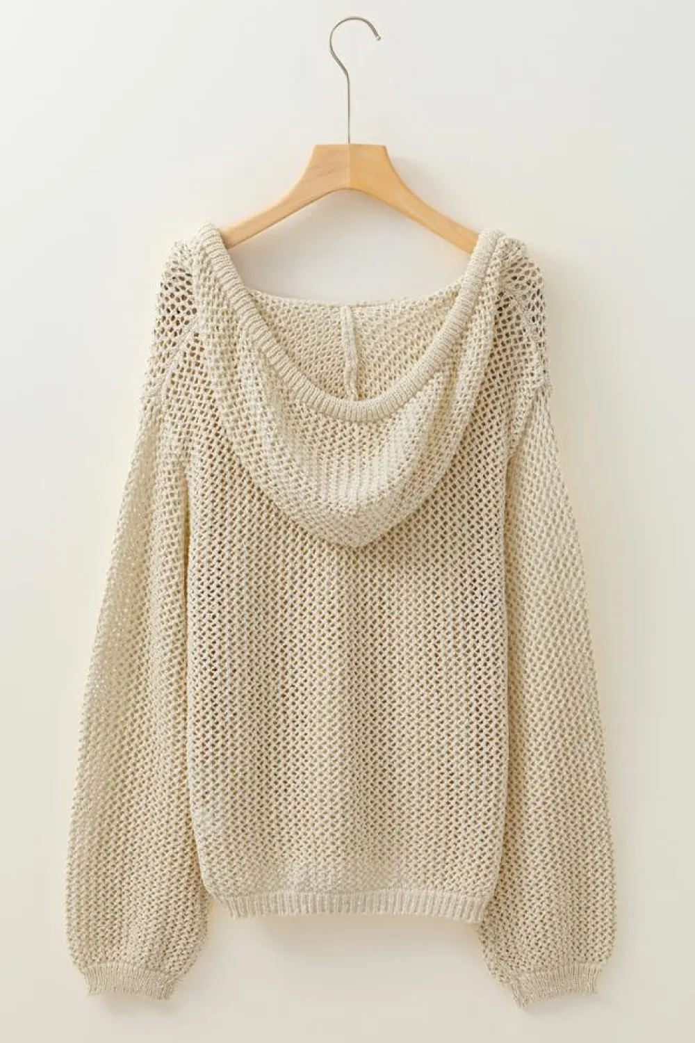 Fashion Dear-Lover Hollow-out Kangaroo Pocket V Neck Hooded Sweater Jet Stream
