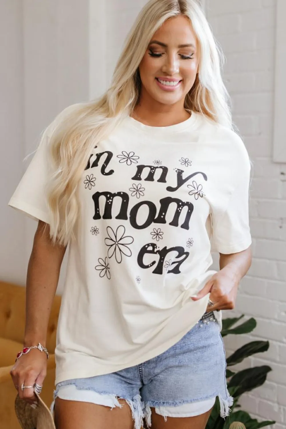 Hot Dear-Lover In My mom Era Graphic Loose Casual Tee Jet Stream