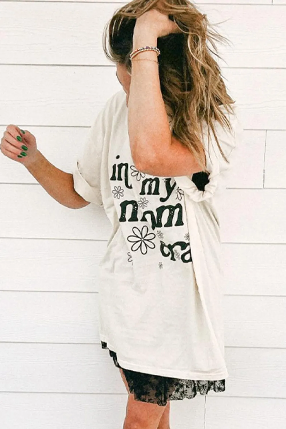 Hot Dear-Lover In My mom Era Graphic Loose Casual Tee Jet Stream
