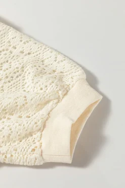 Sale Dear-Lover Lace Crochet Short Sleeve Round Neck T Shirt Jet Stream