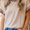 Best Dear-Lover Leopard Patchwork Corded Knit Crew Neck T Shirt Jet Stream