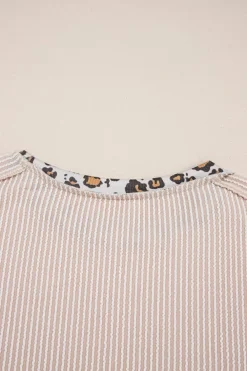 Best Dear-Lover Leopard Patchwork Corded Knit Crew Neck T Shirt Jet Stream