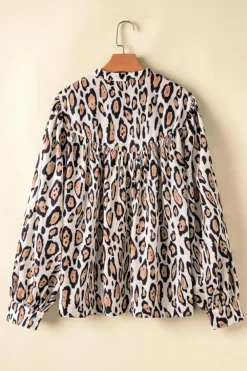 Clearance Dear-Lover Oversized Leopard Print Balloon Sleeve Casual Shirt Jet Stream