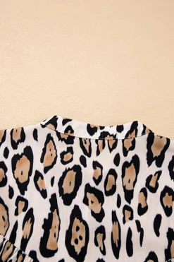 Clearance Dear-Lover Oversized Leopard Print Balloon Sleeve Casual Shirt Jet Stream