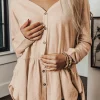 Outlet Dear-Lover Ruffled V Neck Buttoned V Neck Shirt Jet Stream