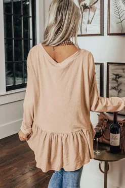 Outlet Dear-Lover Ruffled V Neck Buttoned V Neck Shirt Jet Stream