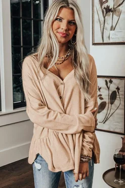 Outlet Dear-Lover Ruffled V Neck Buttoned V Neck Shirt Jet Stream