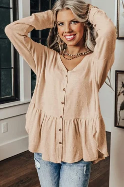 Outlet Dear-Lover Ruffled V Neck Buttoned V Neck Shirt Jet Stream