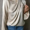 Outlet Dear-Lover Satin Cross Front Slit Back Blouse Jet Stream
