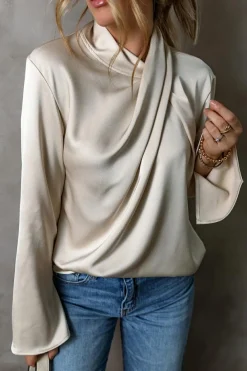 Outlet Dear-Lover Satin Cross Front Slit Back Blouse Jet Stream