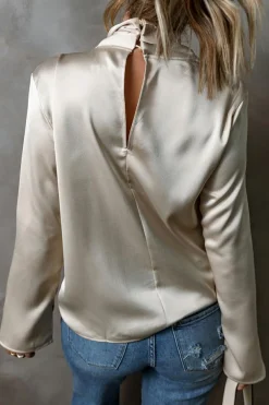 Outlet Dear-Lover Satin Cross Front Slit Back Blouse Jet Stream