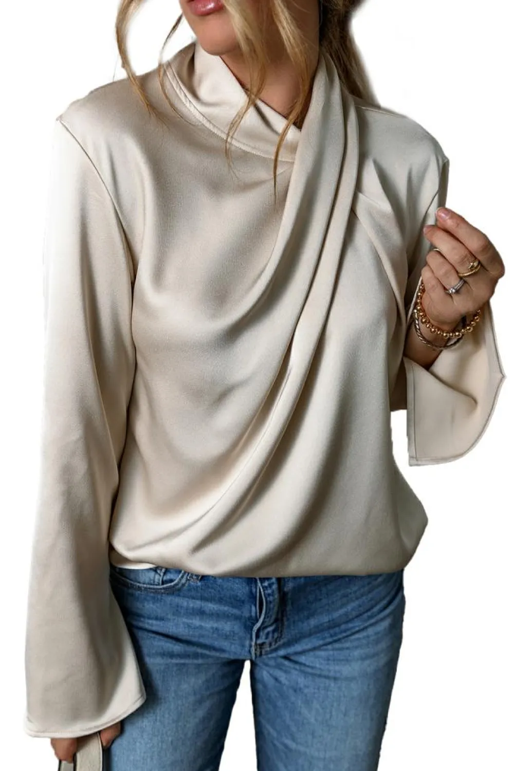 Outlet Dear-Lover Satin Cross Front Slit Back Blouse Jet Stream