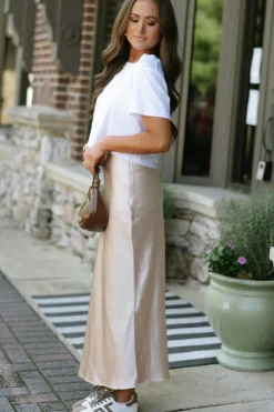 Best Dear-Lover Satin Solid High Waist Maxi Skirt Jet Stream