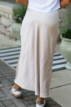 Best Dear-Lover Satin Solid High Waist Maxi Skirt Jet Stream