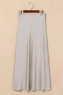 Best Dear-Lover Satin Solid High Waist Maxi Skirt Jet Stream