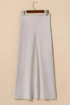 Best Dear-Lover Satin Solid High Waist Maxi Skirt Jet Stream