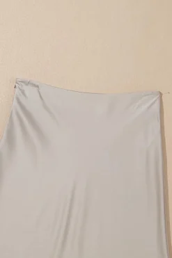 Best Dear-Lover Satin Solid High Waist Maxi Skirt Jet Stream