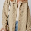 Online Dear-Lover Solid Color Quilted Puffer Buttoned Shacket Jet Stream