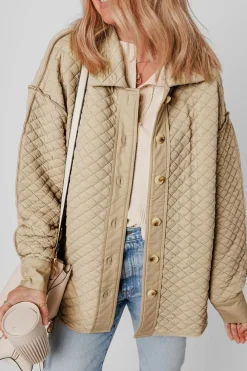 Online Dear-Lover Solid Color Quilted Puffer Buttoned Shacket Jet Stream