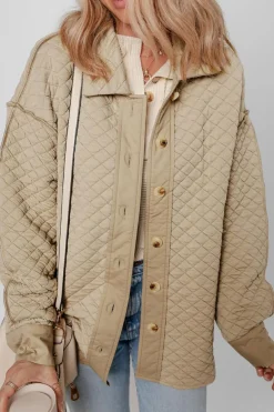 Online Dear-Lover Solid Color Quilted Puffer Buttoned Shacket Jet Stream