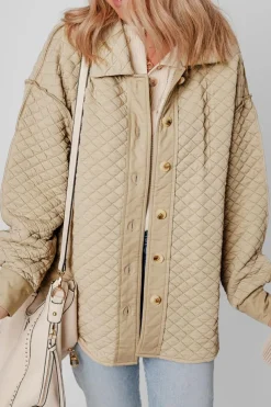 Online Dear-Lover Solid Color Quilted Puffer Buttoned Shacket Jet Stream