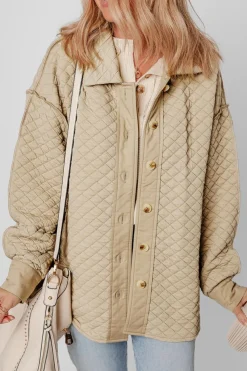 Online Dear-Lover Solid Color Quilted Puffer Buttoned Shacket Jet Stream