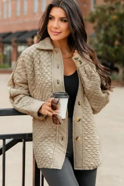Online Dear-Lover Solid Color Quilted Puffer Buttoned Shacket Jet Stream