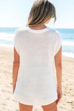 Best Dear-Lover Solid Color Sweater Tee with Side Slits Jet Stream