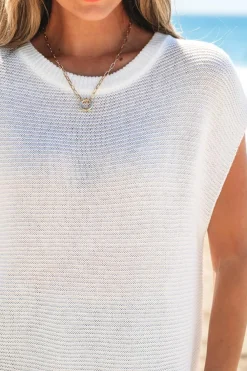 Best Dear-Lover Solid Color Sweater Tee with Side Slits Jet Stream