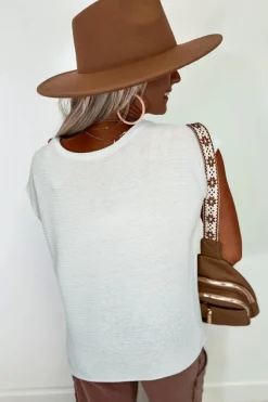 Best Dear-Lover Solid Color Sweater Tee with Side Slits Jet Stream