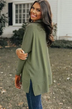 Clearance Dear-Lover Cowl Neck Shift Tunic Top Jungle Green