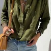 Outlet Dear-Lover Crinkle Textured Button Up Long Sleeve Shirt Jungle Green