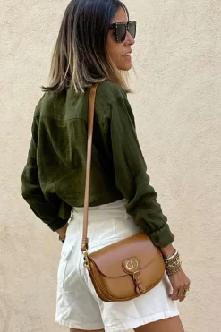 Outlet Dear-Lover Crinkle Textured Button Up Long Sleeve Shirt Jungle Green
