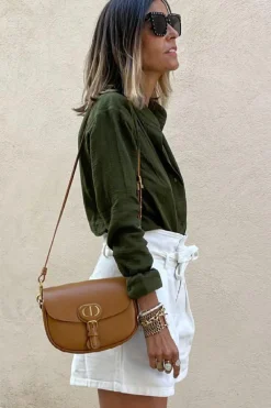 Outlet Dear-Lover Crinkle Textured Button Up Long Sleeve Shirt Jungle Green