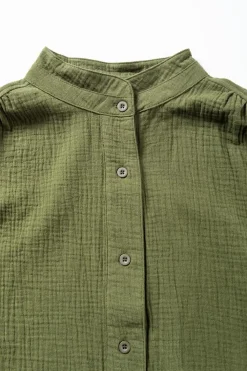 Outlet Dear-Lover Crinkle Textured Button Up Long Sleeve Shirt Jungle Green